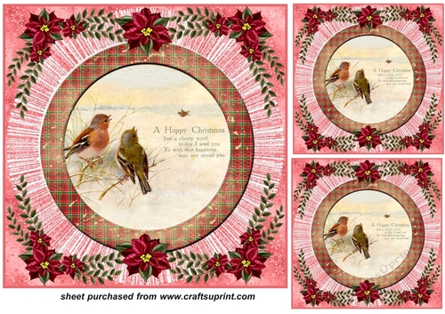 3 Red Christmas birds card front/toppers 3