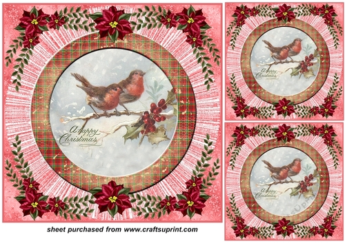 3 Red Christmas birds card front/toppers 7