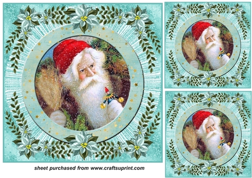 3 Turquoise vintage Santa card front/toppers 1