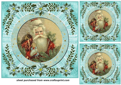 3 Turquoise vintage Santa card front/toppers 2