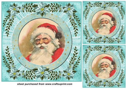 3 Turquoise vintage Santa card front/toppers 3