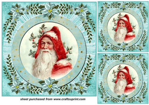 3 Turquoise vintage Santa card front/toppers 4
