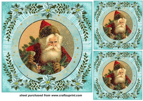 3 Turquoise vintage Santa card front/toppers 5