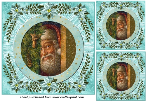 3 Turquoise vintage Santa card front/toppers 6