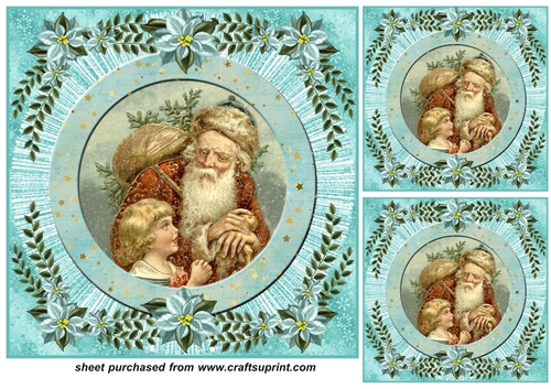 3 Turquoise vintage Santa card front/toppers 7