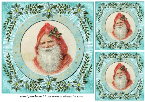 3 Turquoise vintage Santa card front/toppers 8