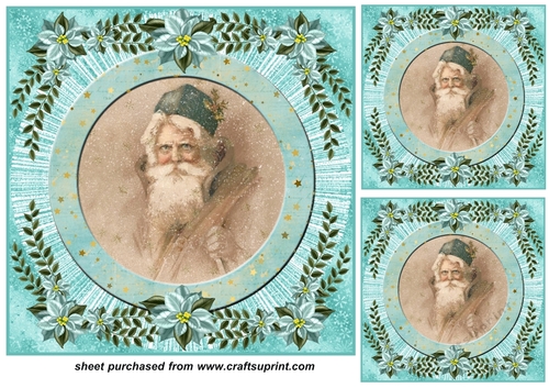 3 Turquoise vintage Santa card front/toppers 9