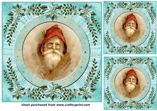 3 Turquoise vintage Santa card front/toppers 10