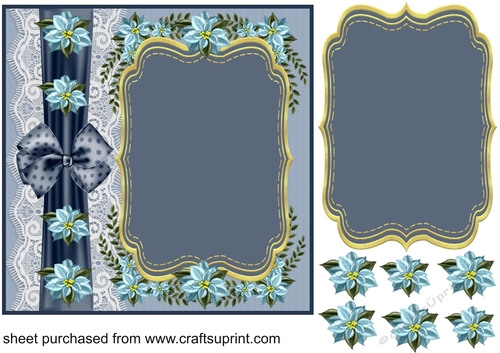 Dark blue Christmas poinsettia card front(blank)