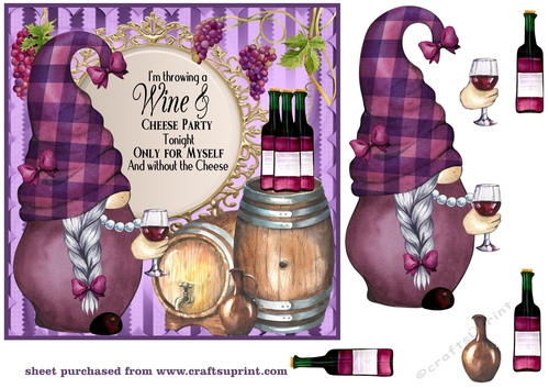 Wine and cheese gnome wine card front