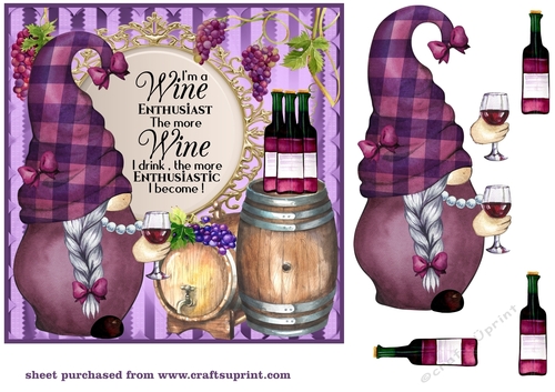 Wine enthusiast gnome wine card front