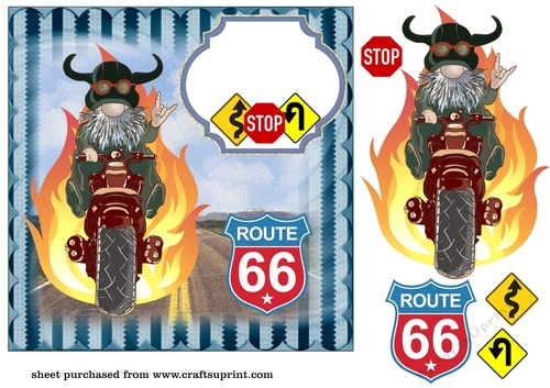 Birthday motorbike gnome card front 7