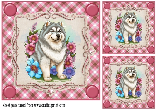 3 Pink floral dog card front/toppers 1