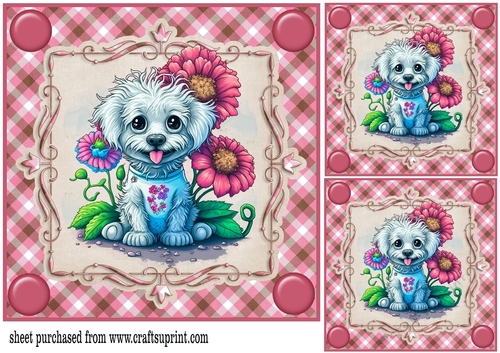 3 Pink floral dog card front/toppers 3