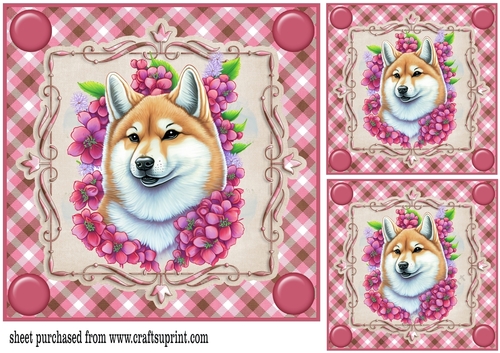 3 Pink floral dog card front/toppers 4