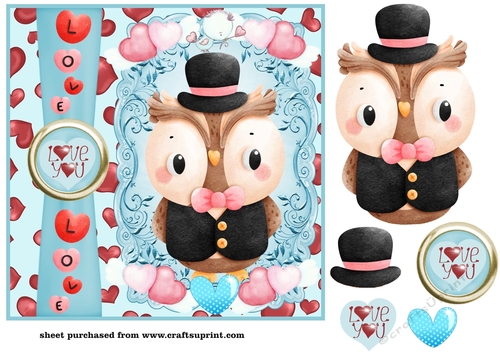 Valentines Day owl card front