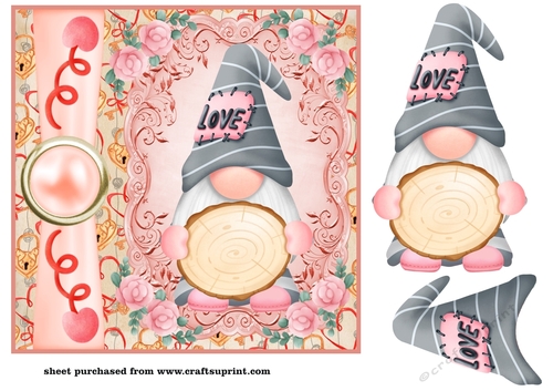 Pink Valentines day gnome card front
