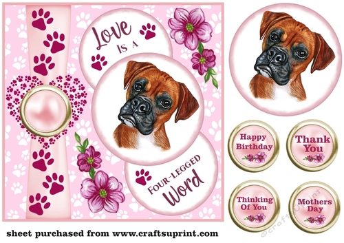 Pink Love is a four legged word card front 2