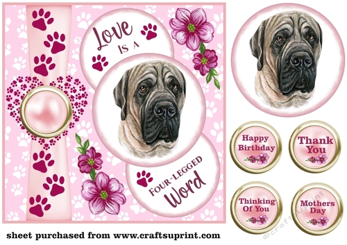 Pink Love is a four legged word card front 9