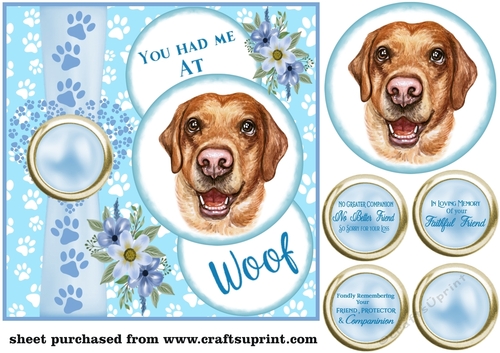 Blue you had me at woof Labrador sympathy card front 3