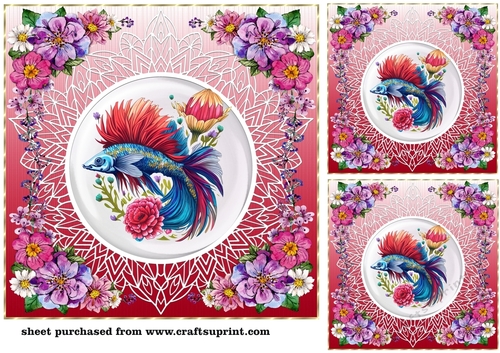 3 Floral Beta fish card front/toppers 1