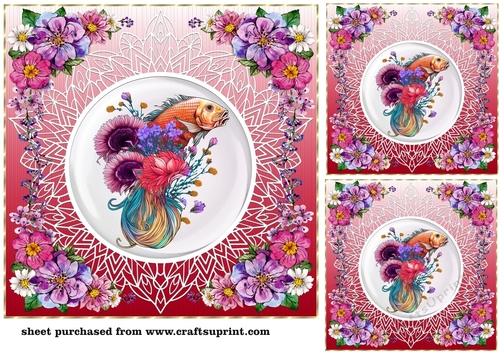3 Floral Beta fish card front/toppers 3