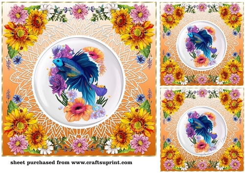 3 Floral Beta fish card front/toppers 6