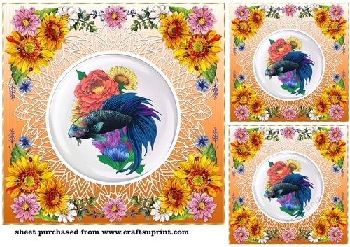 3 Floral Beta fish card front/toppers 7
