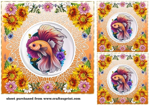 3 Floral Beta fish card front/toppers 8