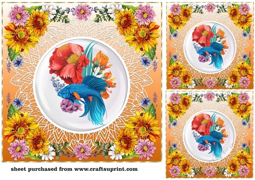 3 Floral Beta fish card front/toppers 10