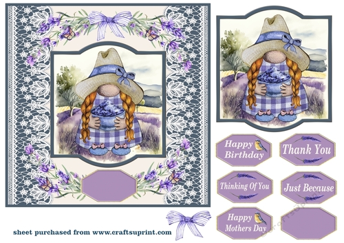 Lavender gnome card front 2