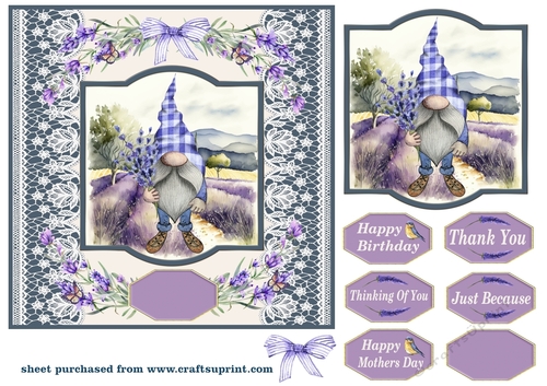 Lavender gnome card front 4