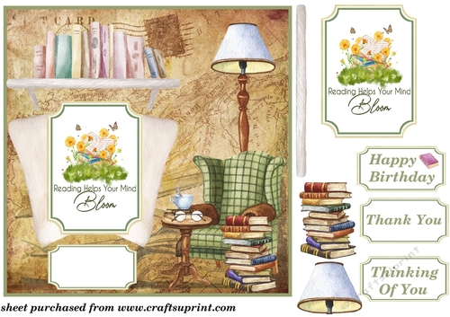 Reading themed card front 1