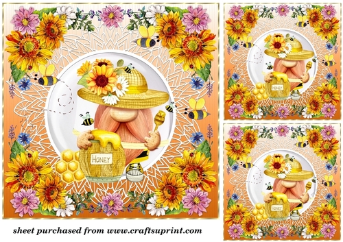 3 Floral bee keeper card front/toppers