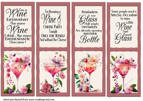 4 Wine themed toppers/bookmarks 1