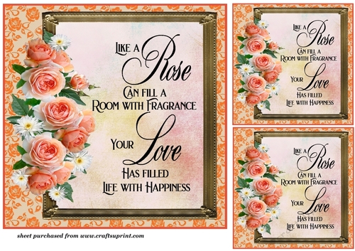 3 Peach rose card front/toppers with verse 2