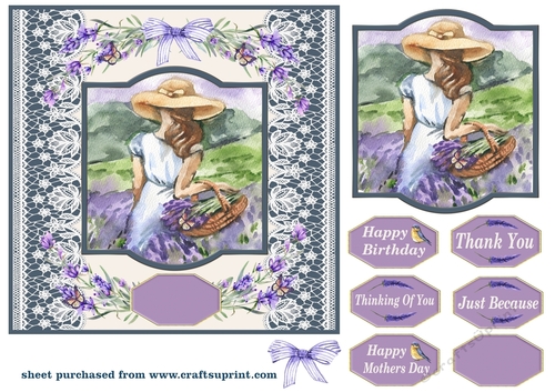 Girl in lavender field card front