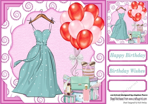 Green Birthday dress and accessories card front