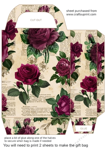 Vintage newspaper and roses gift bag 2