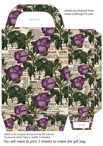 Vintage newspaper and roses gift bag 3
