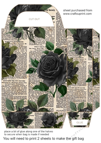 Vintage newspaper and roses gift bag 4