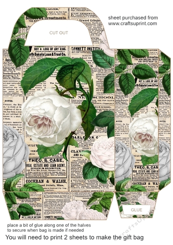 Vintage newspaper and roses gift bag 5