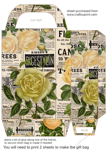 Vintage newspaper and roses gift bag 6