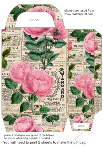 Vintage newspaper and roses gift bag 7