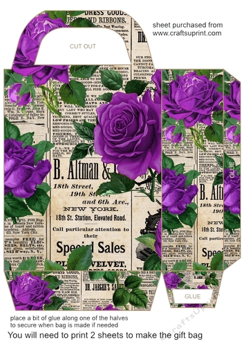 Vintage newspaper and roses gift bag 8