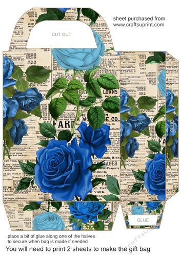 Vintage newspaper and roses gift bag 9