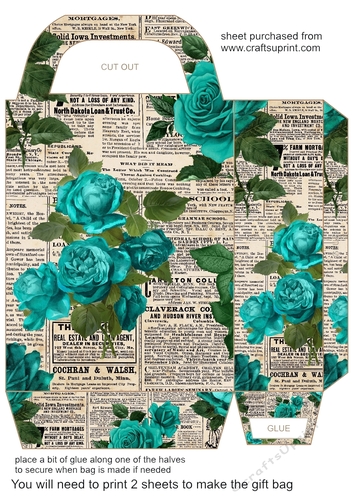 Vintage newspaper and roses gift bag 10