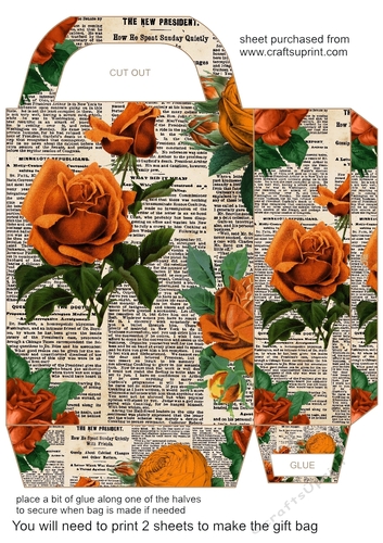 Vintage newspaper and roses gift bag 11