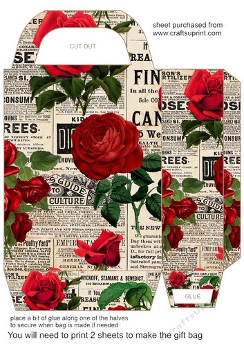 Vintage newspaper and roses gift bag 12