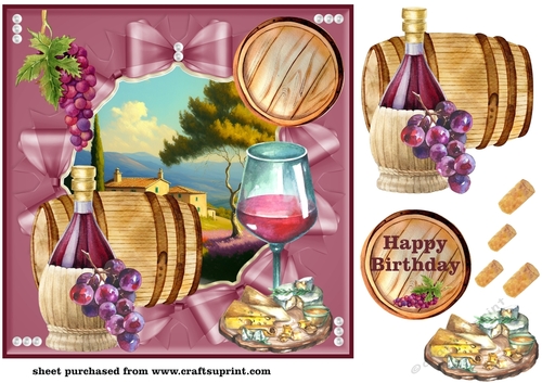 Red wine scene Birthday card front 2